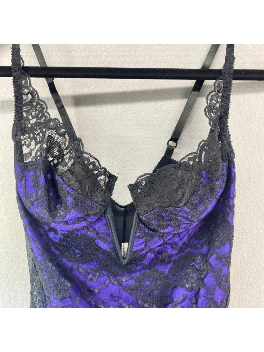 Vintage y2k Victoria Secret Lingerie Bodysuit Womens Small Black Purple Lace 90s